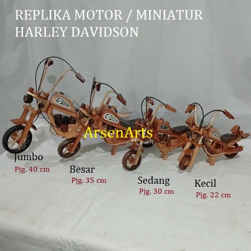 Miniatur Motor Kayu Mahoni Harley Davidson Ukuran Kecil (P. 23 cm) dan Sedang (30 cm)