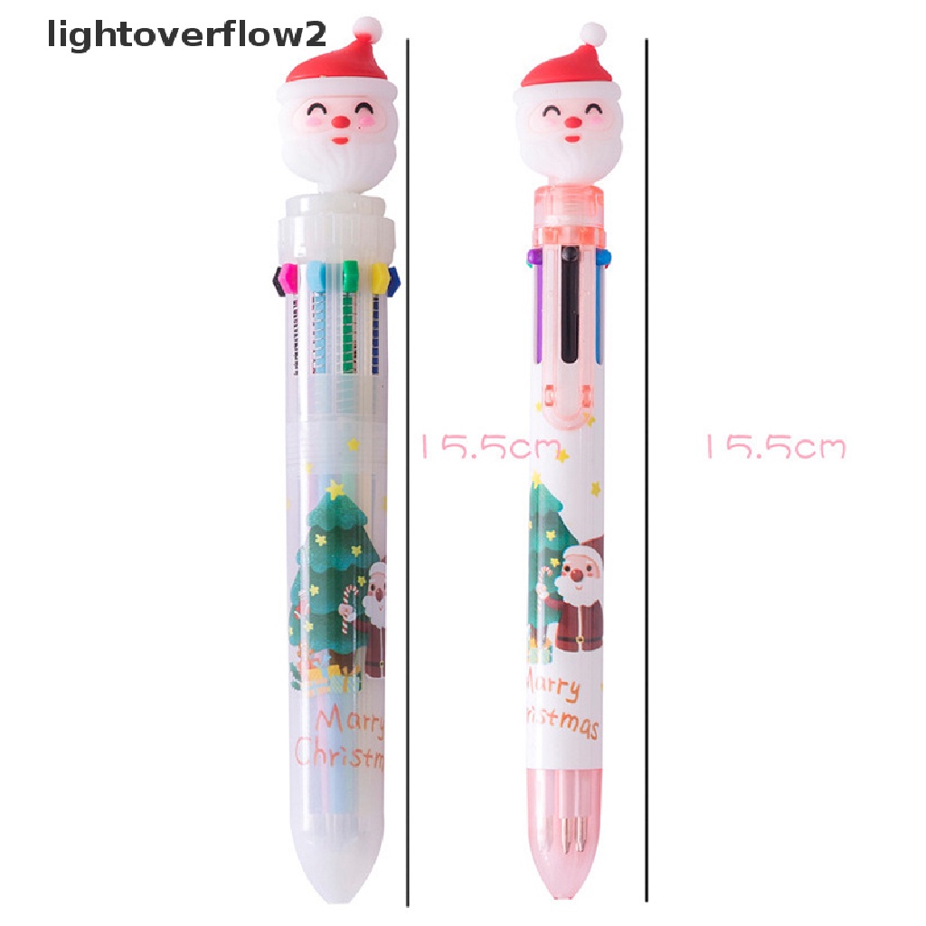 (lightoverflow2) 1pc Pulpen / Bolpoin 10 Warna Tipe Tekan Untuk Natal (ID)