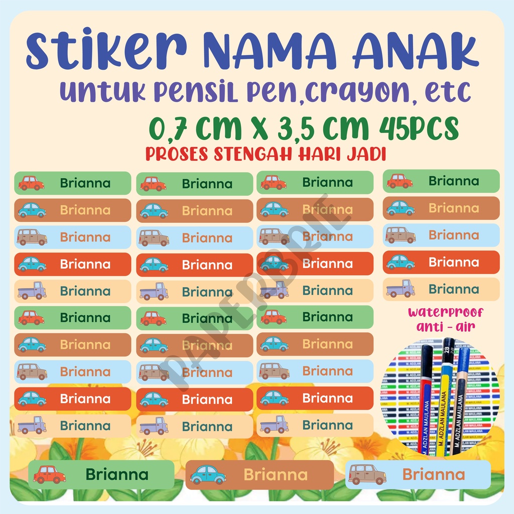 Sticker Nama Anak pensil lucu label nama anak stiker crayon