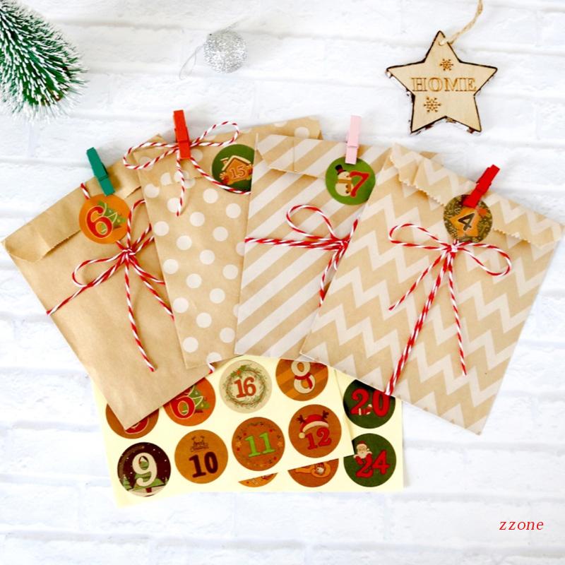 Zzz 24pcs / Set Kantong Kertas Kraft Motif Natal Untuk Kemasan Makanan / Permen / Hadiah