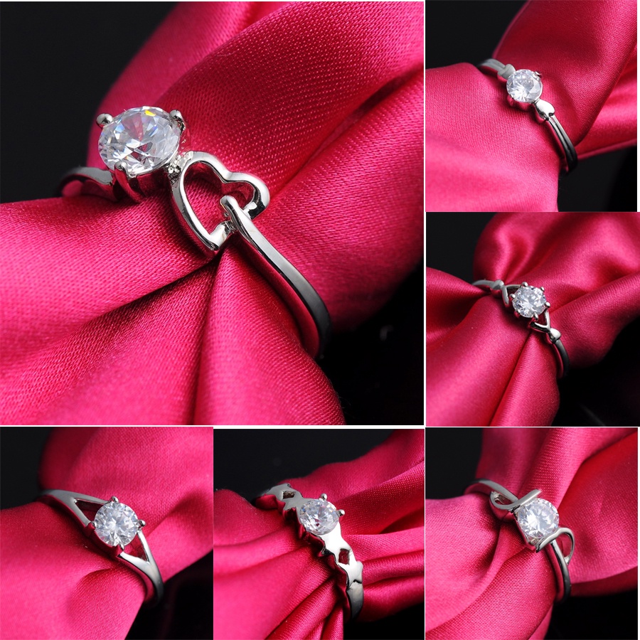 925 Perak Zirkon Cincin Fashion Elegan Pasangan Cincin Kawin Berlian Cincin Perhiasan Hadiah