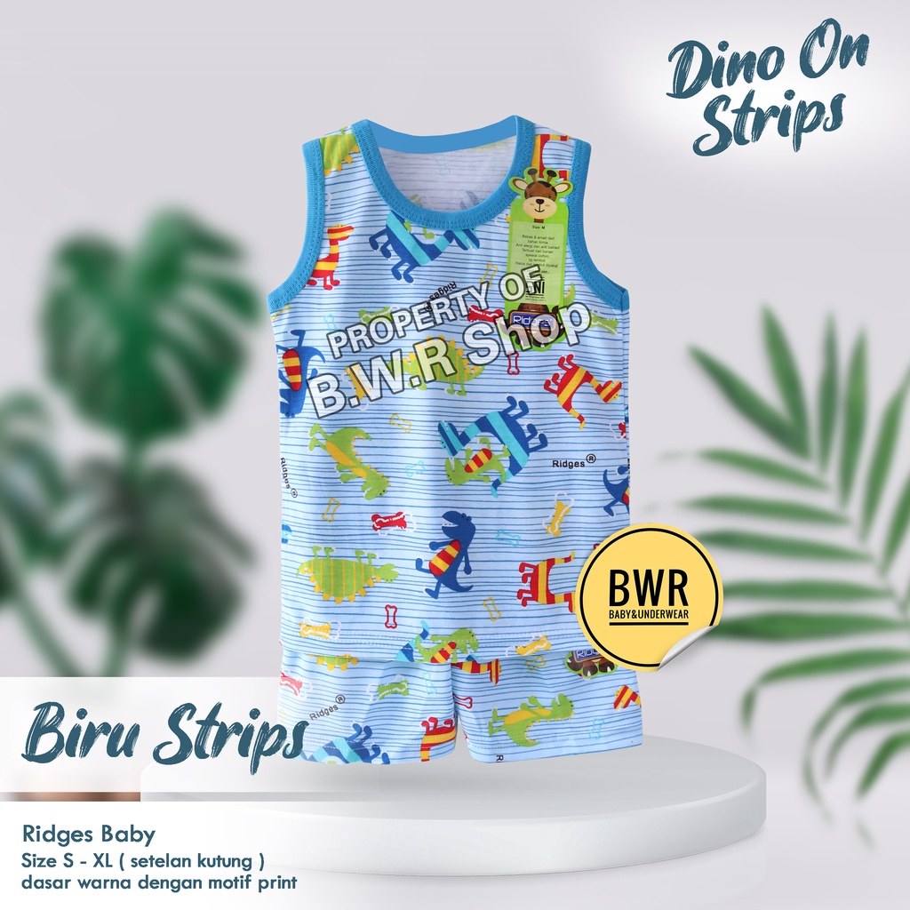 [ 3 Setel ] Setelan Ridges KUTUNG Dino On Strips Desert / Setelan Anak Unisex Motif Lucu Baju Harian Bermain Lengan Kutung 9rs 10rs | Bwr