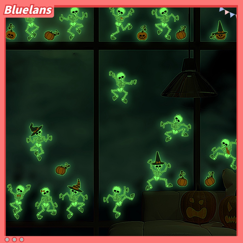 2pcs Stiker Dinding Desain Tengkorak Luminous Dengan Perekat Untuk Dekorasi Pesta Halloween