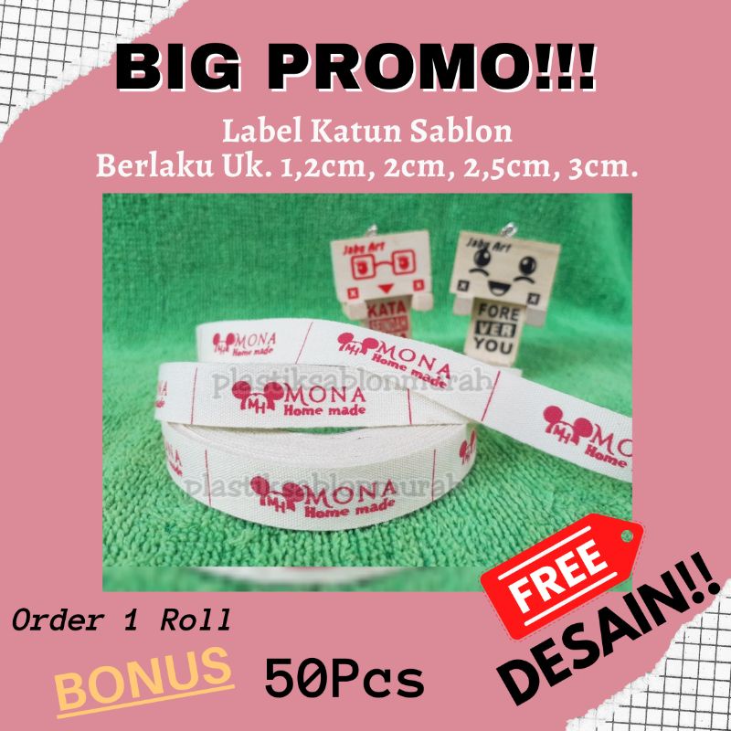

[200pcs] FREE DESAIN Label Nama Label baju, label hijab, label Katun label woven damask Subtitude uk. 1,3cm