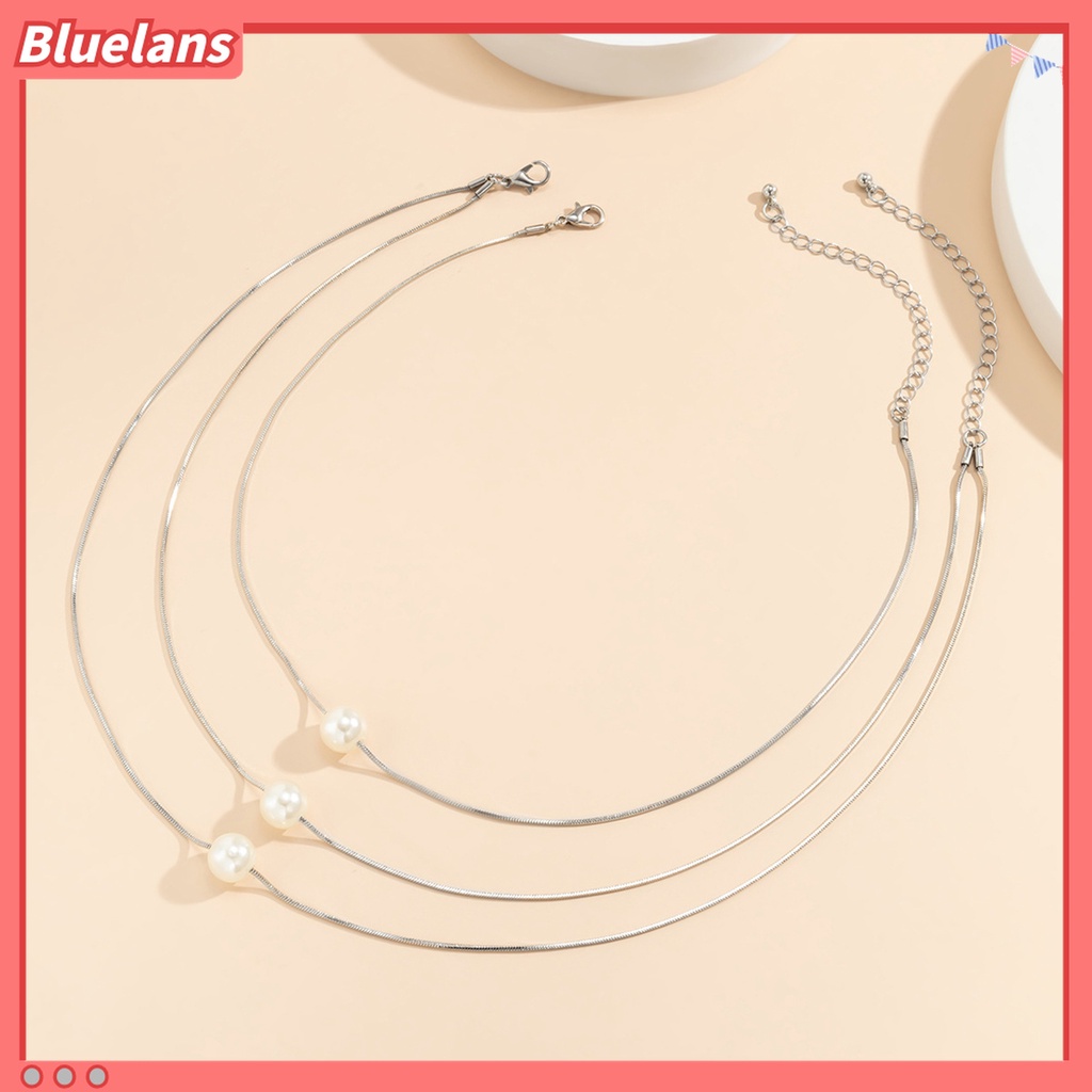 2pcs Kalung Rantai Klavikula Multilayer Aksen Mutiara Imitasi Tahan Lama Untuk Wanita