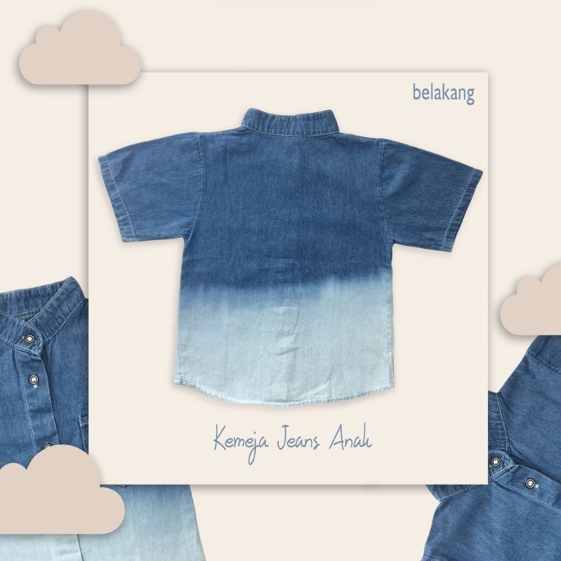 Baju Jeans Anak Laki - Laki 6 bulan - 6 tahun / Kemeja Koko Anak Jeans Gradasi KEMKO Deep Dyeing