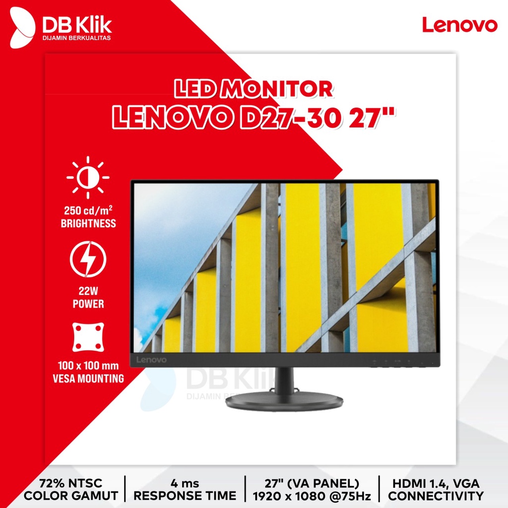 LED Monitor LENOVO D27-30 27&quot; 75Hz FHD HDMI DP (66B8KAC6WW) - D27 30