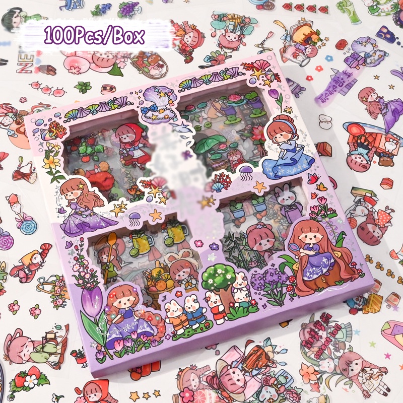100 Lembar / Set Stiker Alat Tulis Tahan Air Bahan PET Untuk Dekorasi Handbook