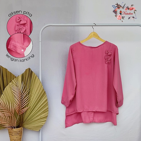 Blus Tangan Panjang Gaya Korea Variasi Pita Kecil - Atasan Wanita Tinggi Rendah Best Quality Blouse Wanita Remaja Dewasa