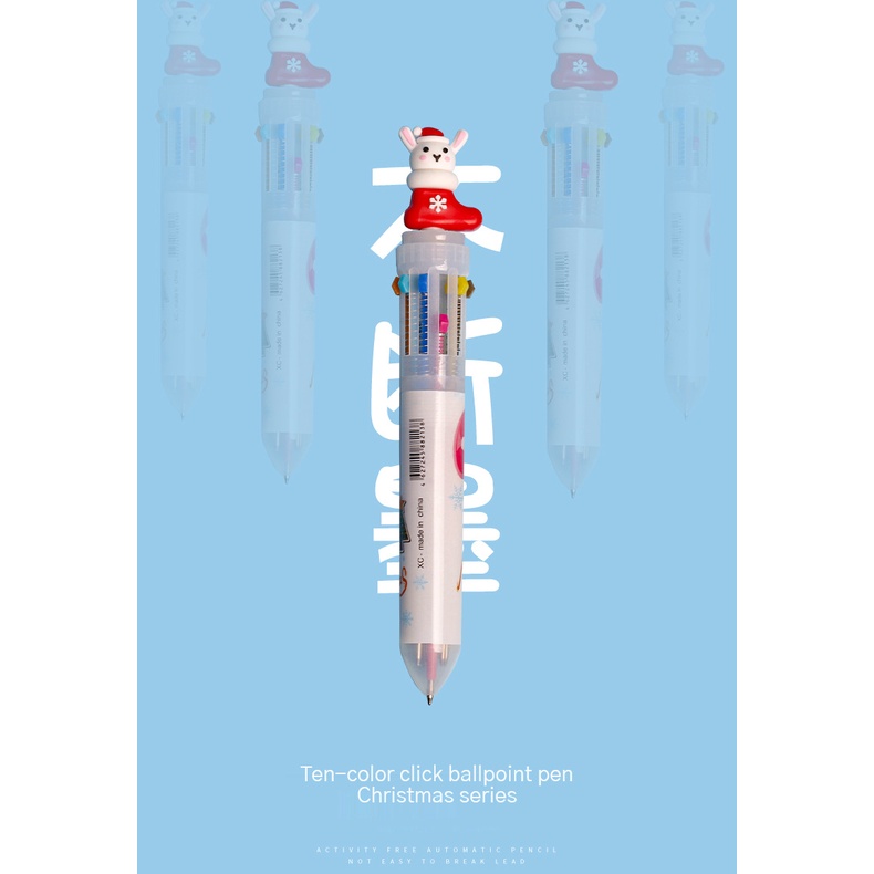 1pcs/lot Lucu Natal Santa Claus 10warna Bolpoin Kawaii Ditarik Rollerball Pen Hadiah Alat Tulis Kantor Sekolah