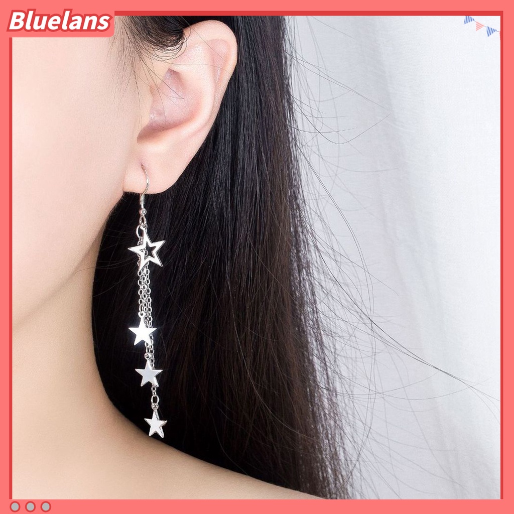 Anting Kait Rumbai Panjang Pertengahan Desain Bintang Glitter Untuk Aksesoris Wanita