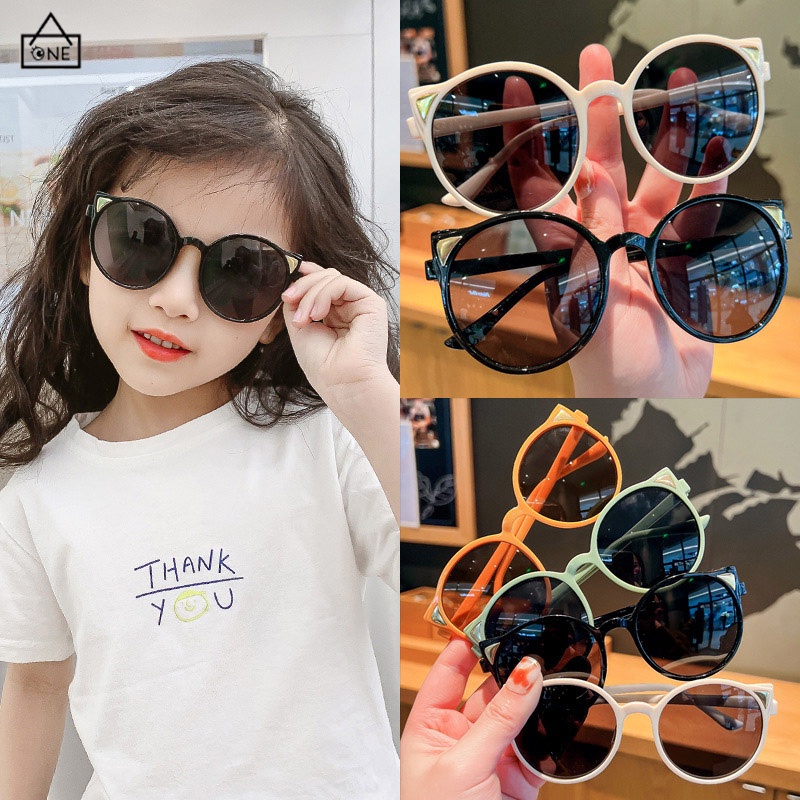 COD❤️ Anak-anak Lucu Bentuk Gadis Fashion Bingkai Bulat Kacamata Hitam Murah Cowok Cewek Sunglass Laki-laki Perempuan Fashion Korea Perlindungan UV-A.one