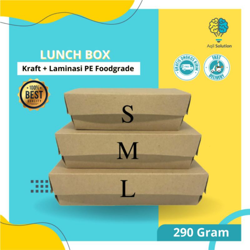 Paper Lunch Box / Dus Bahan Full Craft Cokelat / LAMINASI size S, M, &amp; L