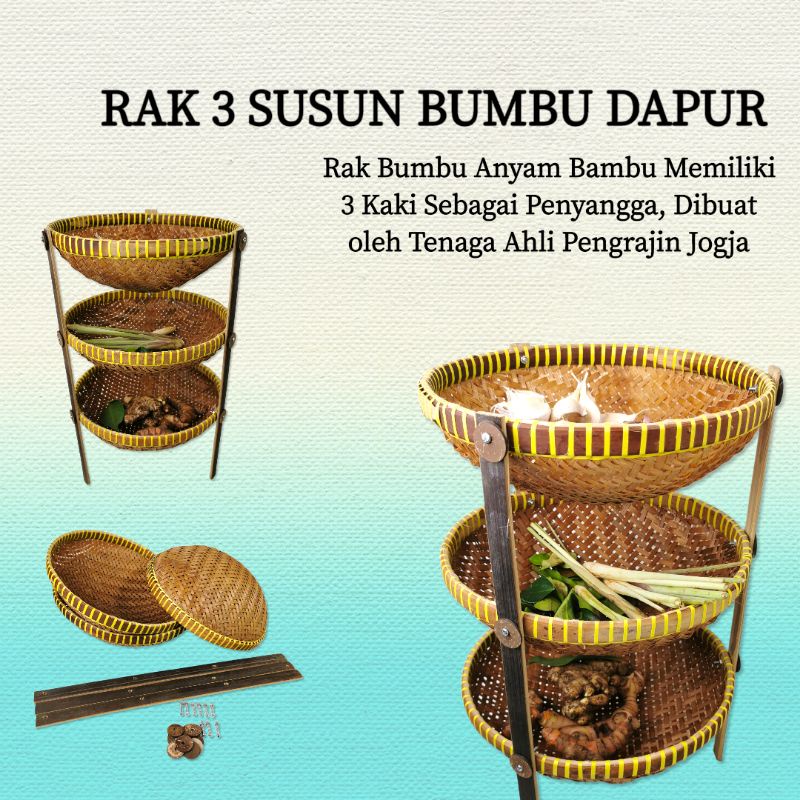 Rak Bumbu Dapur 3 Susun Anyam Bambu