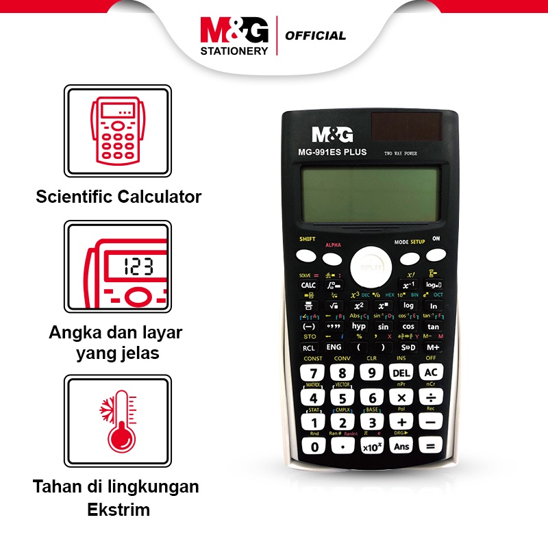 

M&G Kalkulator 12 Digits Scientific Calculator 417 Functions with Cover, two way power MG-991ES