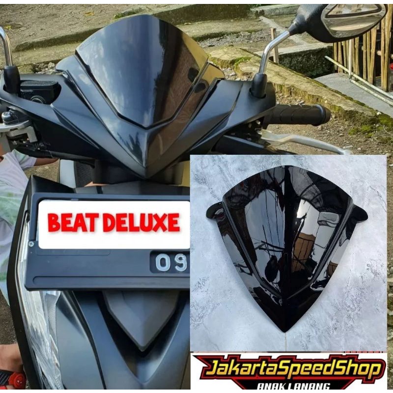 Visor variasi honda beat deluxe bahan akrilik hitam kilap universal pnp