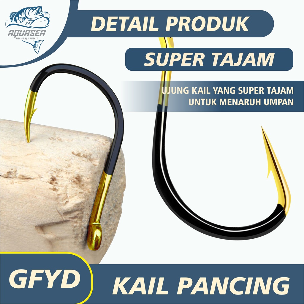AQUASEA Kail Pancing Gold Hitam Isi 10pcs/pack High Carbon Steel Barbed Fishing Hook Tackle Kail GFYD-5