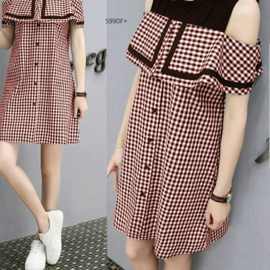 BISA COD ✔️FWG - ISYANA KOTAK DRESS / DRESS KOREA KOTAK / DRESS WANITA KOREA KOTAK|KD7