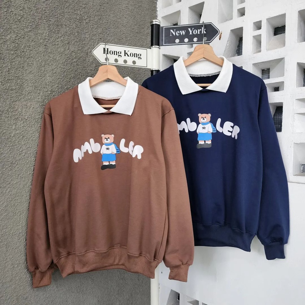 AMBLER BEAR COLAR Sweater Crewneck Oversize Wanita Atasan Blouse Terbaru Motif Cute Korean Fashion Style Kasual Kekinian FLEECE Tebal