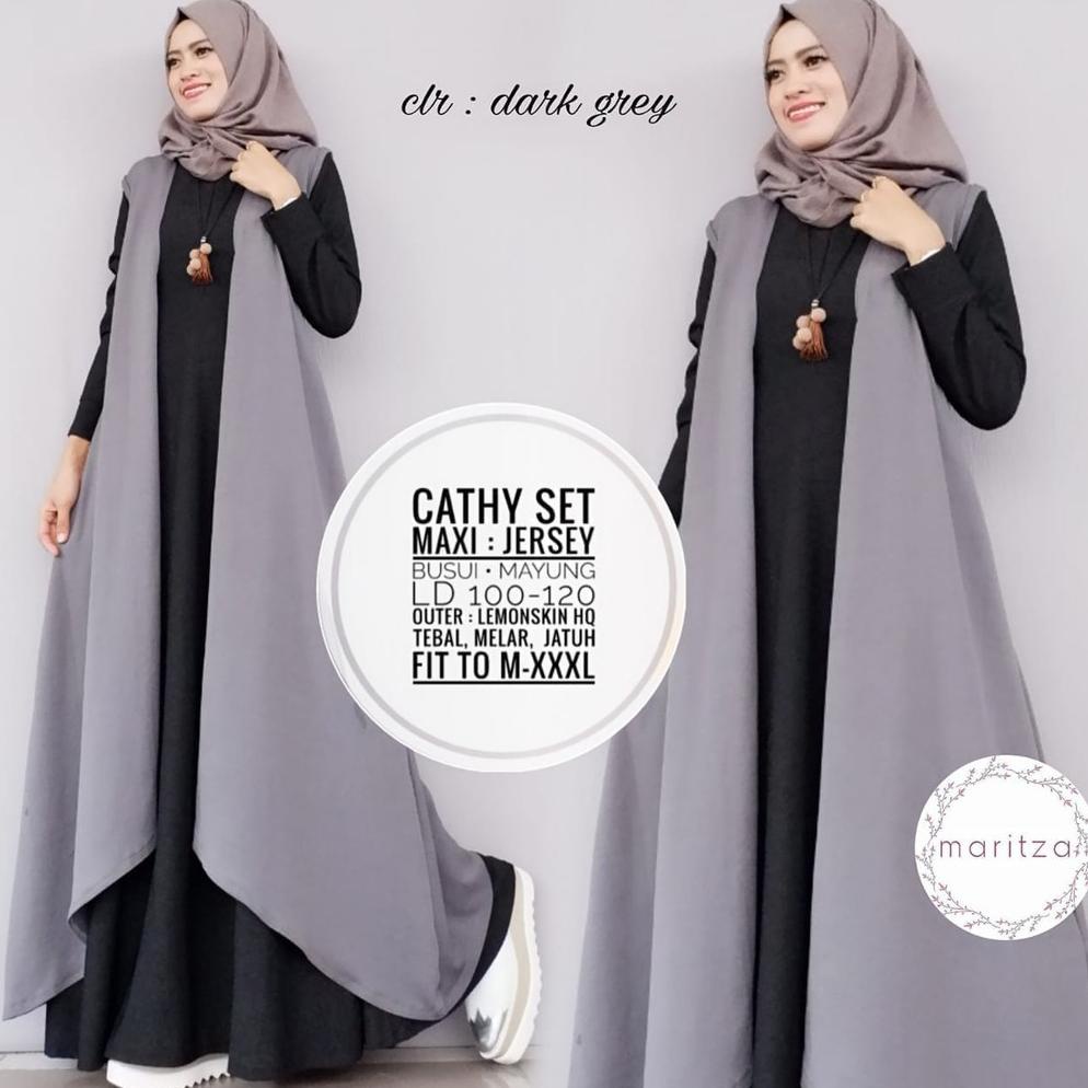 TJP.18Oc22c ‣ Hijabbstory Ready Waffle Jumbo Set Xxl Dress Grey Ld100-120 Melar Allsize Gamis Jumbo 