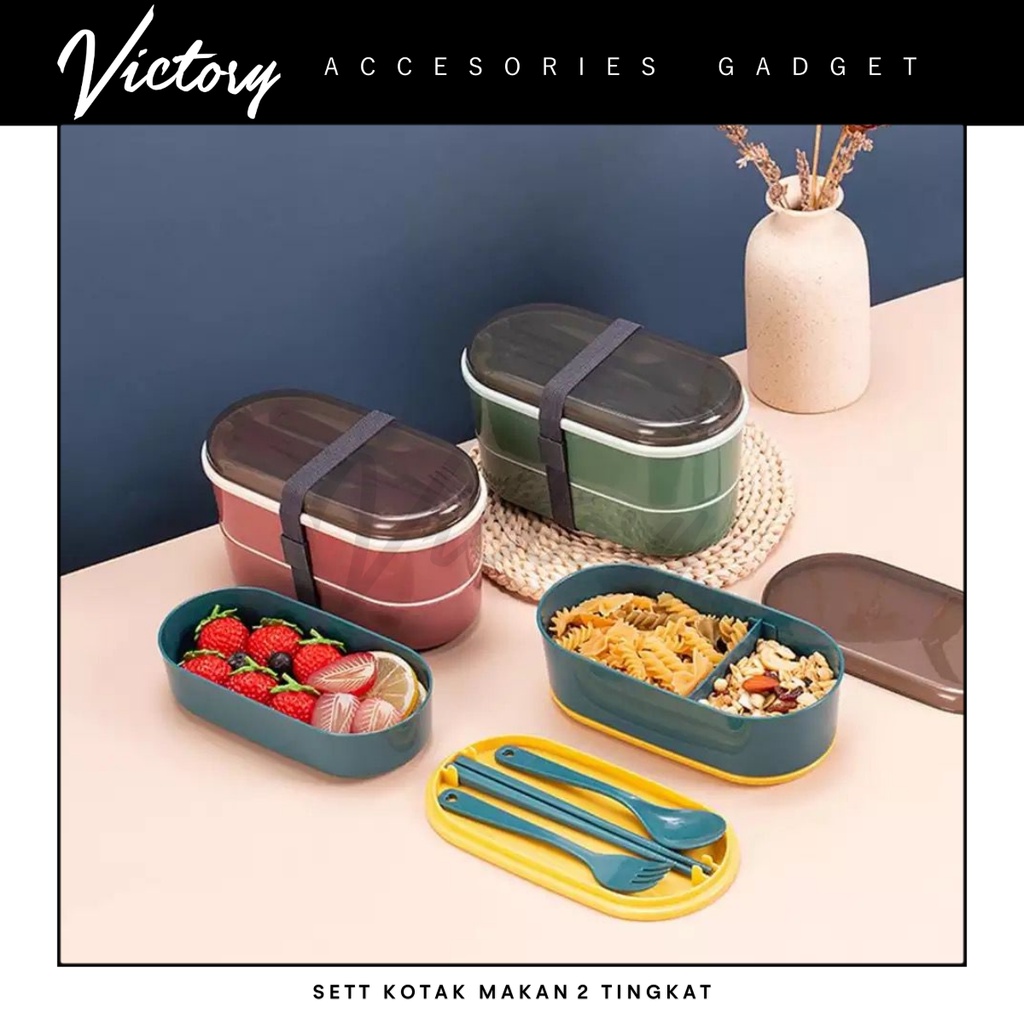 VICTORY Sett Lunch Box / Kotak bekal makan siang /Bento Set 700ml / Free Sendok Tempat Makan