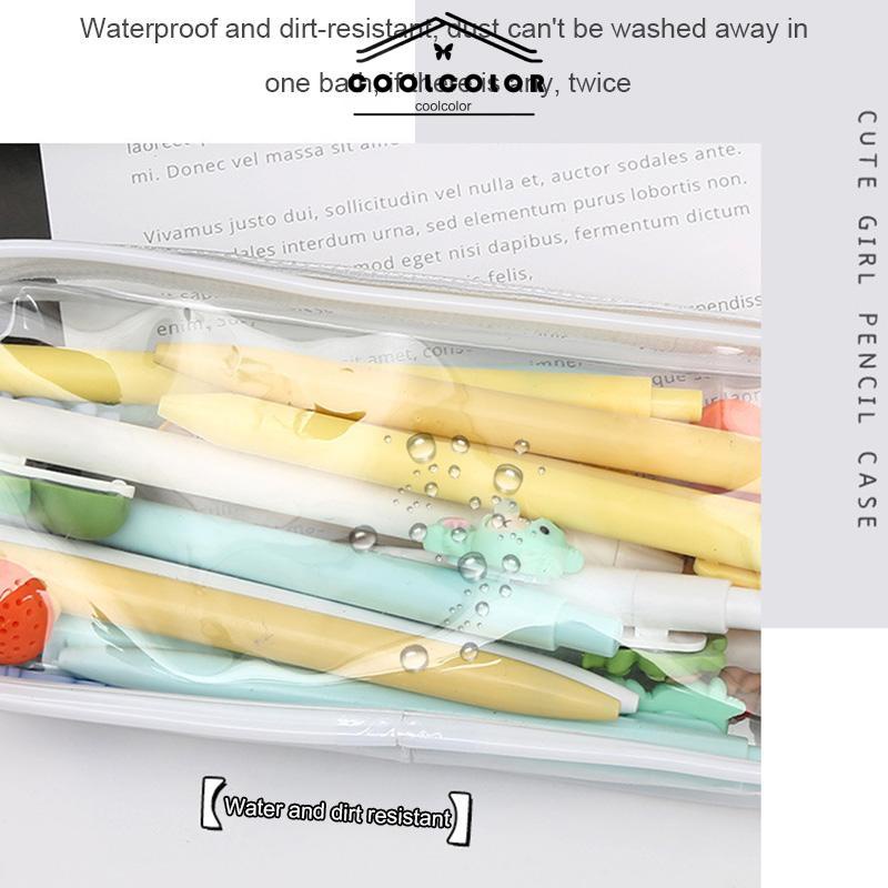 COD❤️Decompression Primary Middle School Students Competition Rotating Pen Can Write Student Rotating PenTransparent PVC Student Stationery Zipper Pen Bag Travel Portable Toiletry Makeup Storage Bag- cl