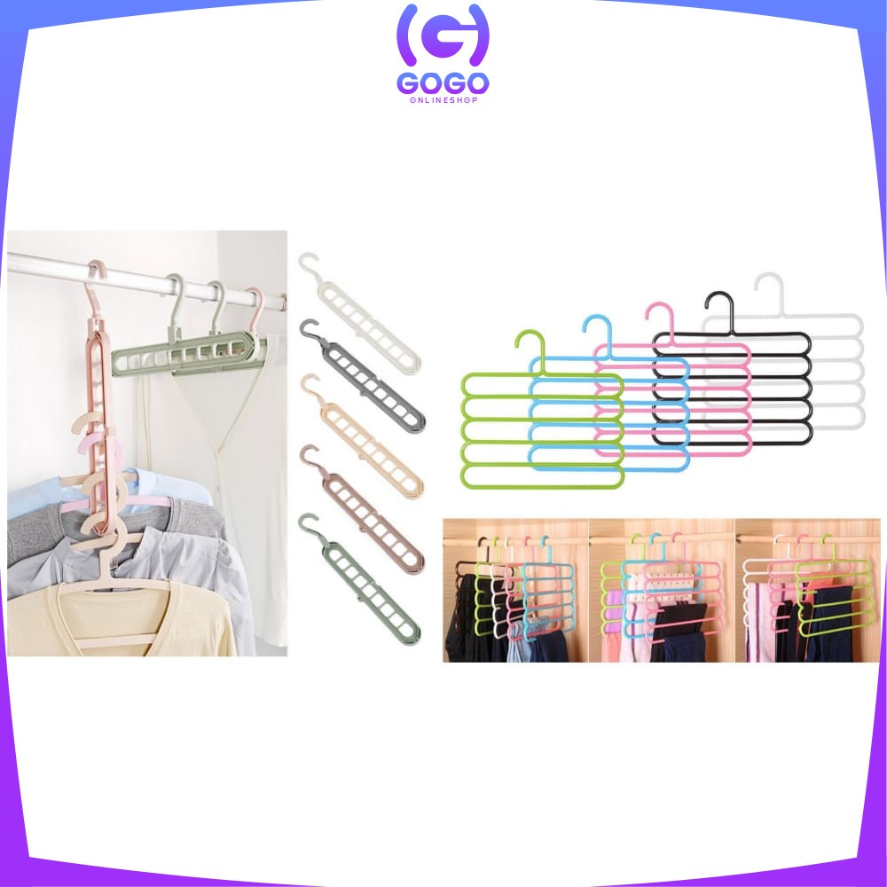 GOGO-C125 C126 C159 Magic Hanger Baju 9 Lubang / Hanger Pakaian 5in1 Gantungan Baju / Handuk Plastik