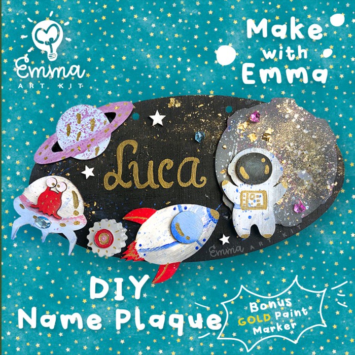 

Gilaa!!! Emma Art Kit: Space Explorer Wooden Name Plaque. Bonus Gold Marker! Gilaa!!!