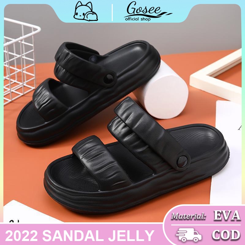 Sandal jelly wanita import terbaru 2022 sandal santai murah untuk wanita Soft Slipper Anti Slip Elastic Empuk PVC sol tebal