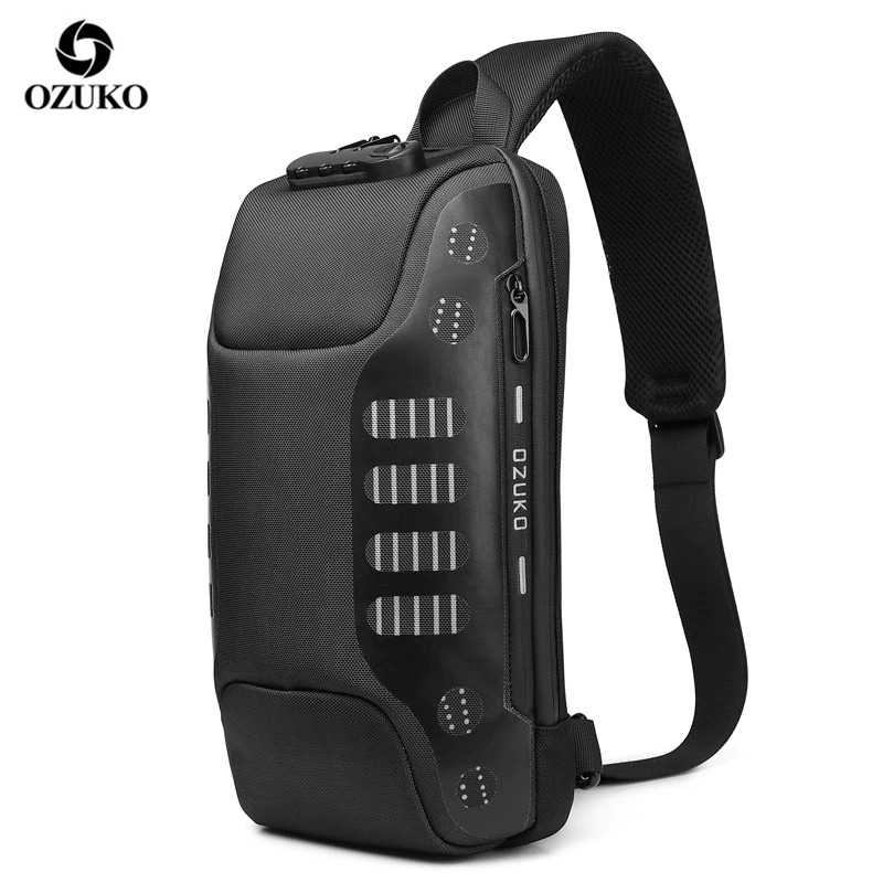 [ COD ] OZUKO Tas Selempang Sling Bag Coded Lock with USB Charger Port - 9339