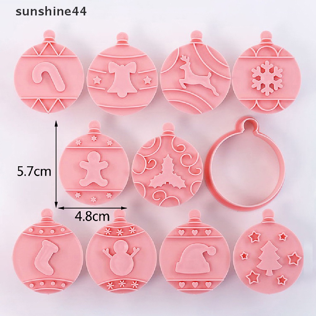 Sunshine 10Pcs / Set Stempel / Cap Fondant / Kue Bentuk Bulat Motif Pohon Natal