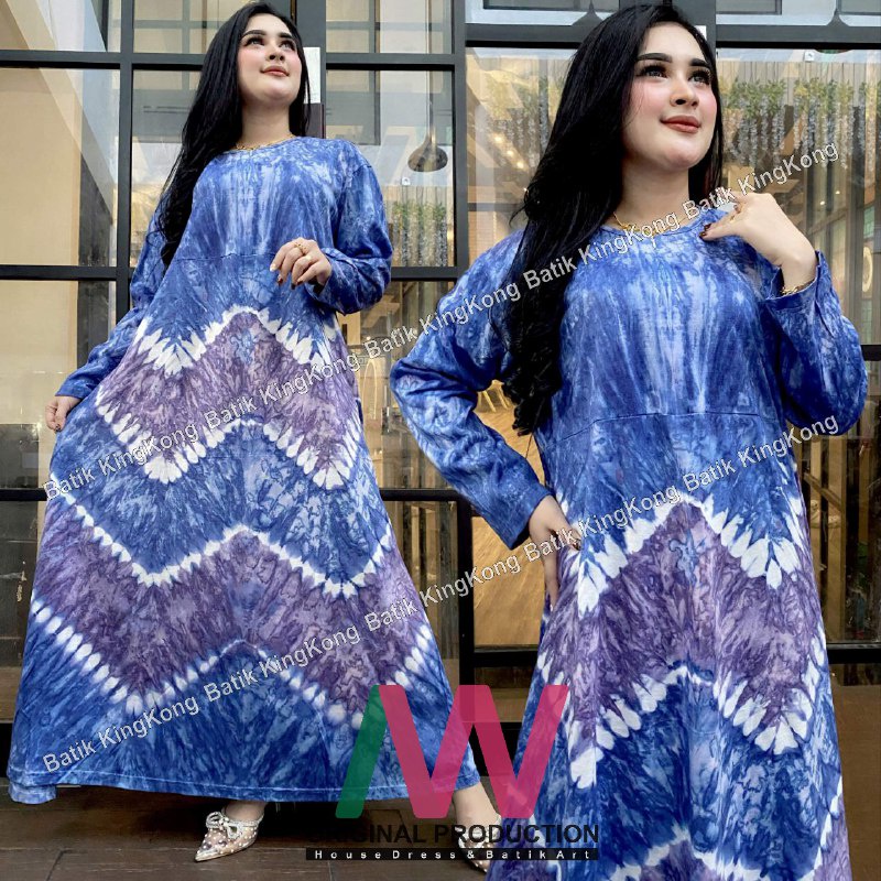 Daster Kaos Jumbo Kekinian Abstrak Lengan Panjang Resleting Depan Busui Adem Batik Pekalongan