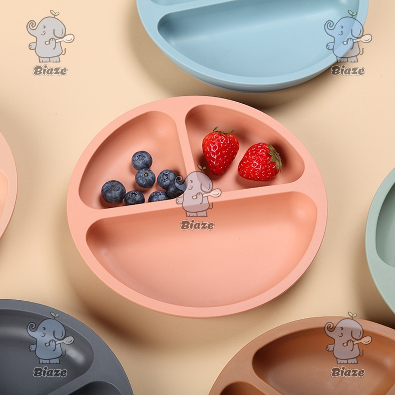 Biaze Peralatan Makan Anak Set Lucu Tableware Piring Garpu Sendok Food Grade Silikon Anti Tumpah Suction Plate Piring Makan Tempat Makan Bayi Feeding Set