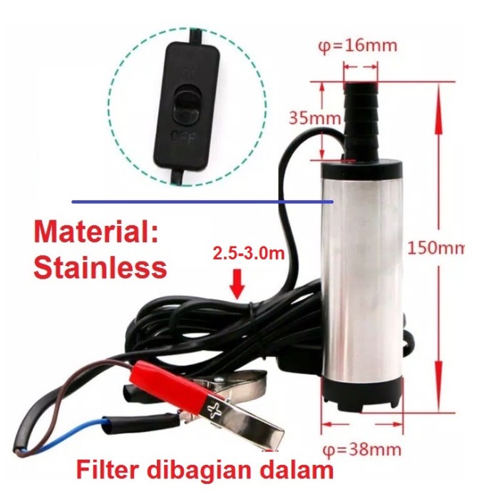 Pompa air celup mini Kecil Portable 12v Diesel Pump Mini Oli Minyak - 12V PompaSilver