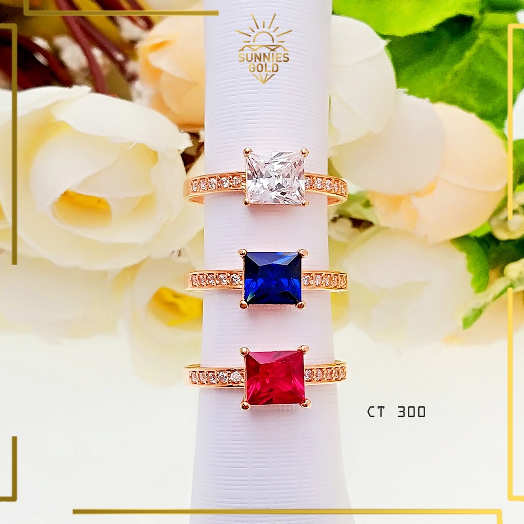 CINCIN EMAS KASUAL WARNA MATA BIRU & PINK EMAS ASLI KADAR 300 CINCIN CEWEK DEWASA - CT 300