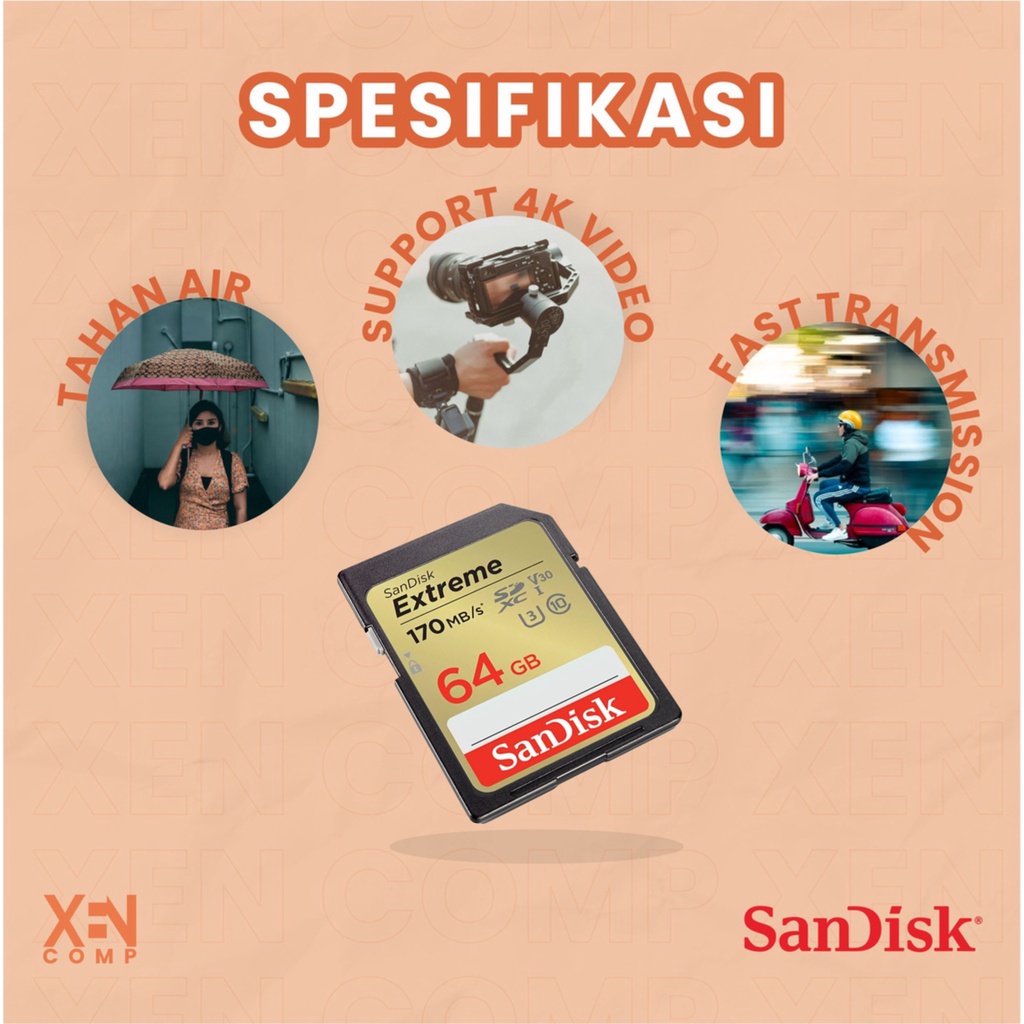 Sandisk SD Card SDHC SDXC Extreme 64GB 170Mbps Memory Card Kartu Memori