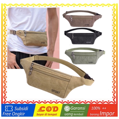 Tas Canvas Sport Pria &amp; Wanita Tempat Dompet Hp Pinggang Saat Olahraga Waistbag iMport TP08 Ada Lubang Headset