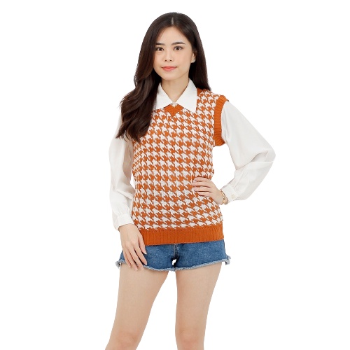Jennie Vest knit / Houndstooth Vest Knit / Rompi Wanita korea / Rompi keren