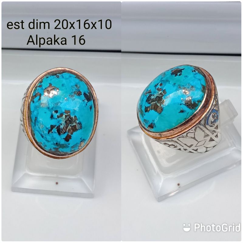 batu pirus Persia original Iran motif badar perak