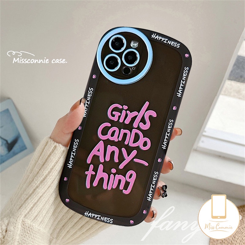 IPHONE Ins Fashion Label Huruf Telepon Case Kompatibel Untuk Iphone11 13 12 14 Pro MAX XR 6 6s 78 Plus XS MAX X SE 2020 Shockproof Airbag Lensa Bulat TPU Lembut Full Cover