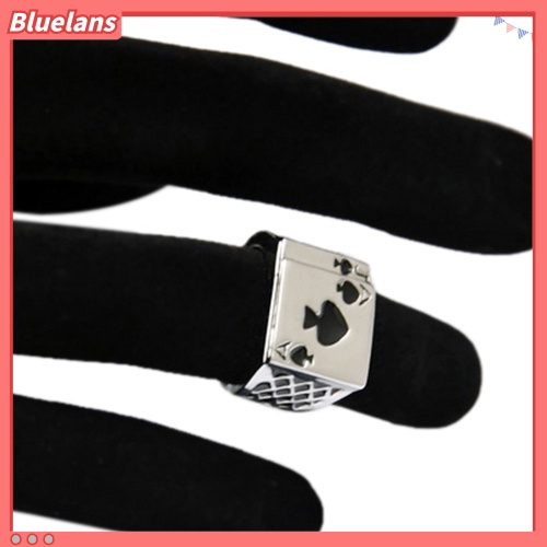 Bluelans Men 18K White Gold Plated Black Enamel Spades Poker Ring Finger Jewelry