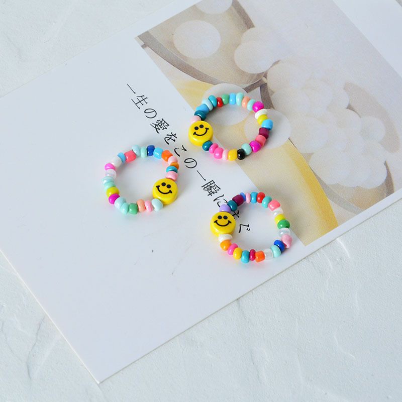 Cincin Manik Smile Wanita Mix Beads Campur Warna Fancy Ceria Import Benang Mulur Premium