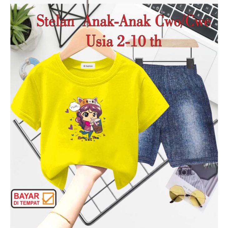 ((IB))SETELAN ANAK PEREMPUAN SEMI JEANS/CEWEK BOBA POP ICE DIGITAL SABLON