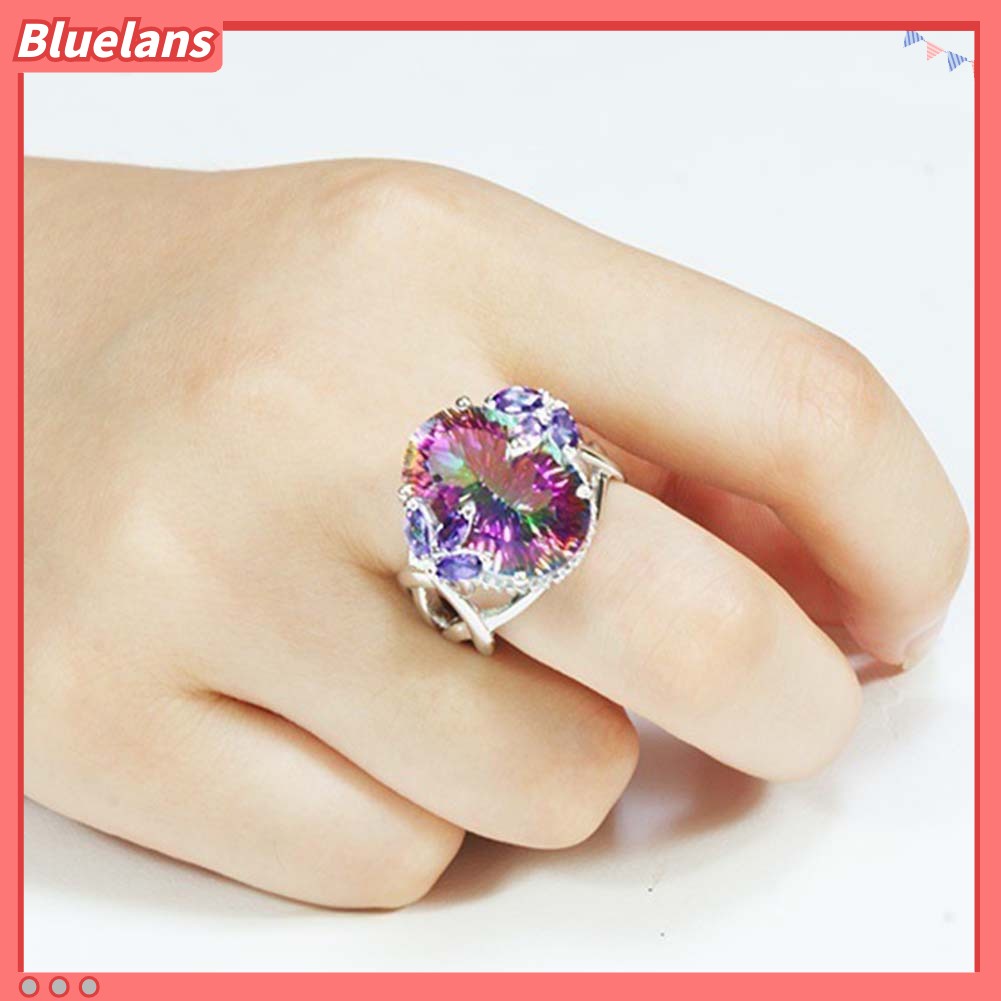 Bluelans Glitter Flower Bud Rainbow Rhinestone Inlaid Ring Bridal Engagement Jewelry Gift