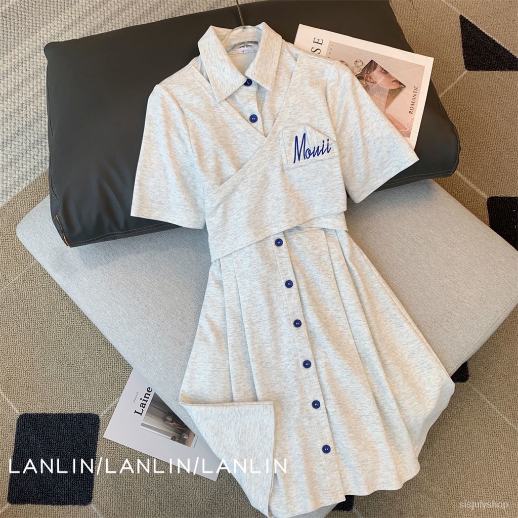 #Sisjuly# Gaun polo wanita baru rok ceruk temperamen tipis Prancis baru rok lengan pendek