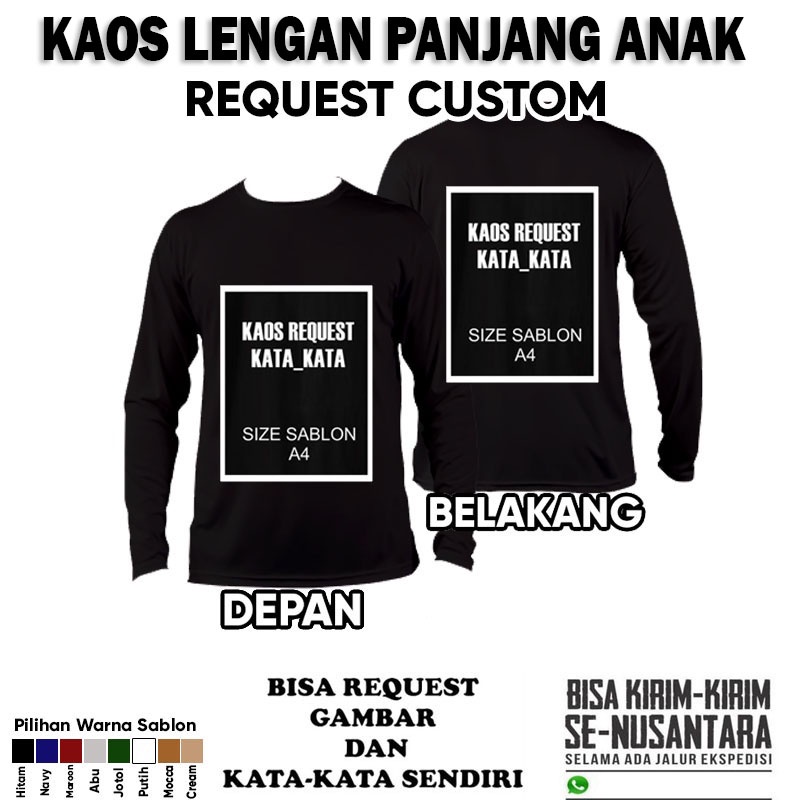 Custom Kaos Lengan Panjang Anak Kata Sablon DTF Printing / Koas lengan panjang Anak Kata Kata / kaos