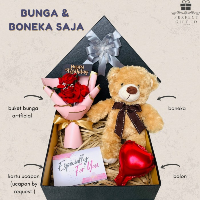 

[COD] Kado Ulang Tahun / Kado Anniversary/ Hampers Bunga Boneka/Hadiah Ultah - Bunga& Bnk Saja, Happy Birthday
