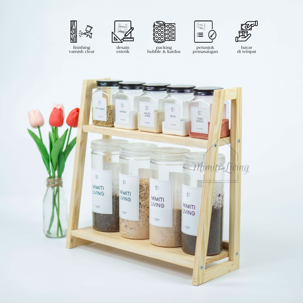 Rak bumbu dapur kayu / Rak susun kayu serbaguna / Rak kayu serbaguna