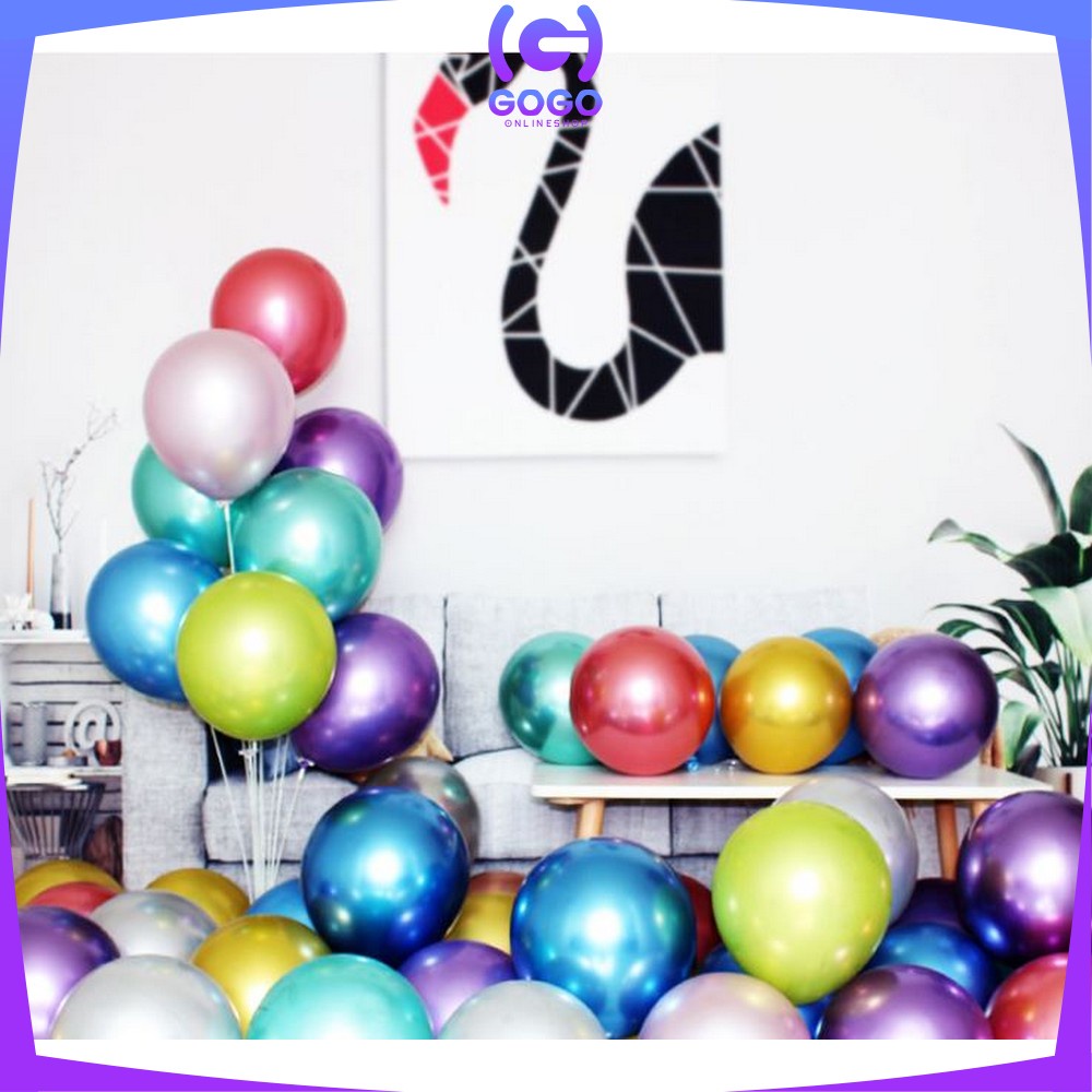 GOGO-C391 C393 Balon Latex Polos Tebal Metalik / Ballon Macaron Karet Latek Ulang Tahun / Balon Karet Warna Warni Ultah Helium