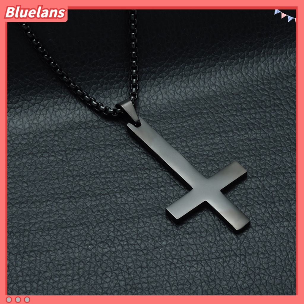 Bluelans Kalung Rantai Liontin Salib Terbalik Bahan Stainless Steel Untuk Pria